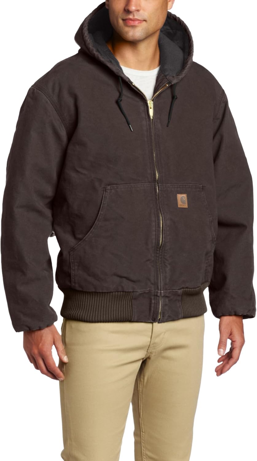 carhartt men's quilted flannel lined sandstone active jacket j130